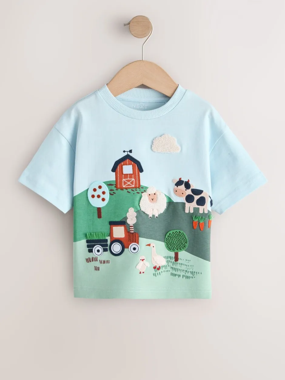 Tops|T-Shirts*Next Green/Blue Farm - T-shirt met korte mouwen en applicatie (3 mnd - 7 jr)