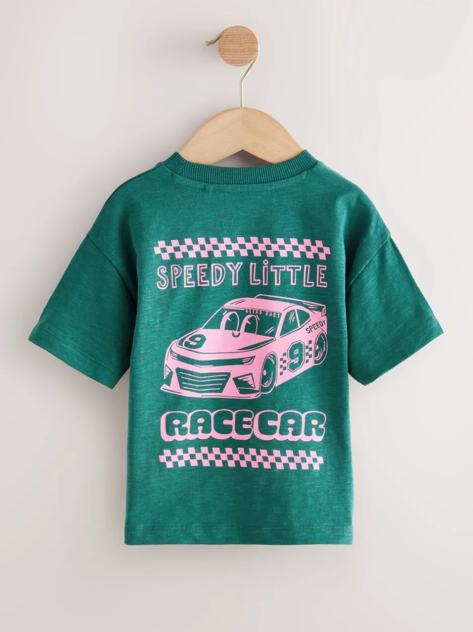 Tops|T-Shirts|Next Green/Pink Race Car - T-shirt met korte mouwen en print op de rug (3mnd -7jr)