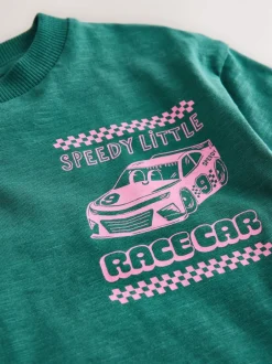 Tops|T-Shirts|Next Green/Pink Race Car - T-shirt met korte mouwen en print op de rug (3mnd -7jr)
