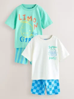 Sets En Outfits|Shorts*Next - Short Sleeve T-Shirt and Shorts Set 2 Pack (3mths-7yrs) Green/White Food Backprint