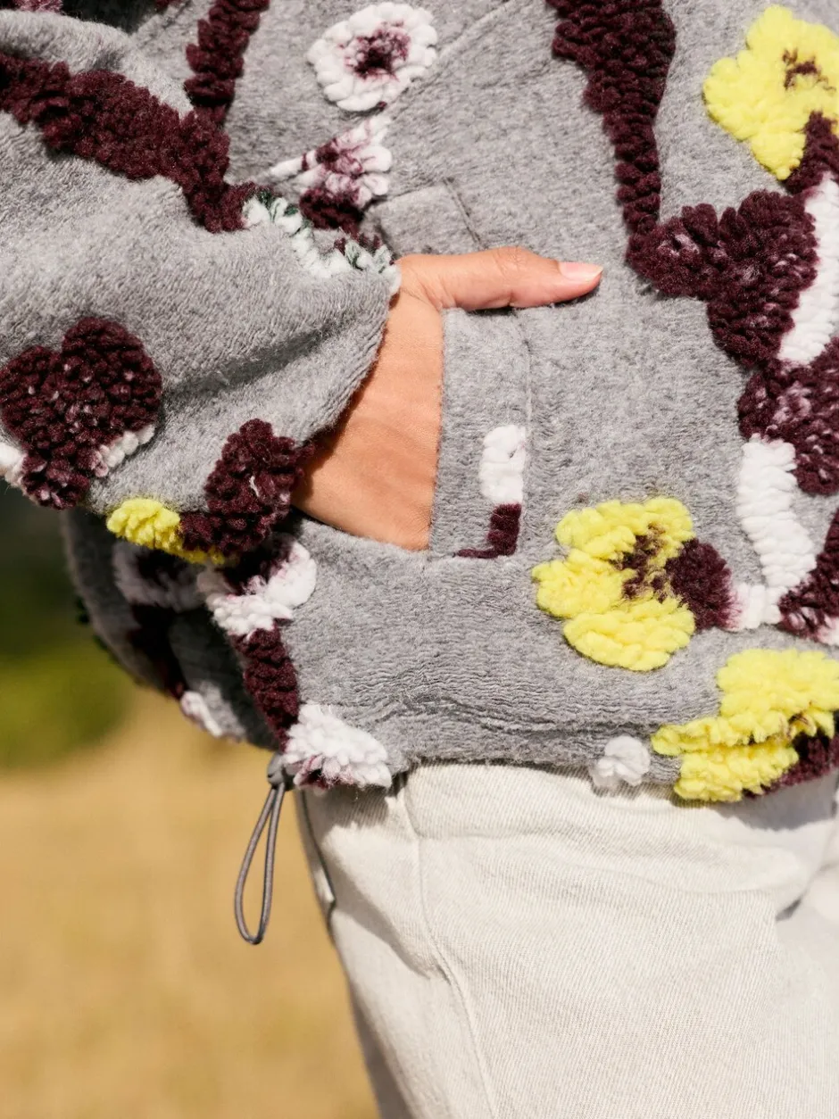 Hoody's En Sweatshirts|Next Grey Floral Jacquard - Floral Jaquarded Borg Half Zip Neck Fleece Sweatshirt