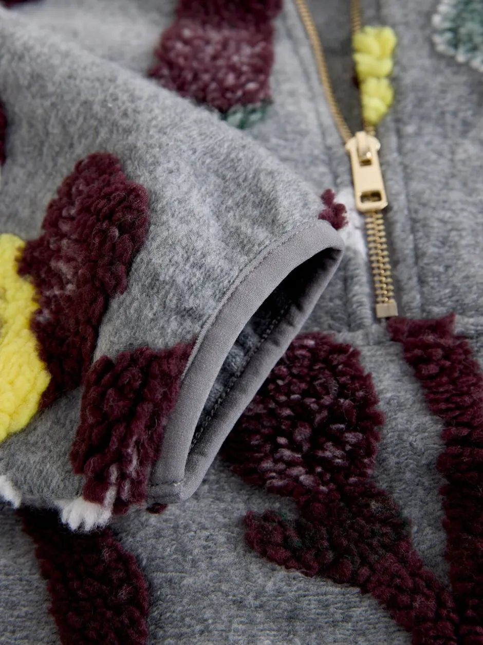 Hoody's En Sweatshirts|Next Grey Floral Jacquard - Floral Jaquarded Borg Half Zip Neck Fleece Sweatshirt