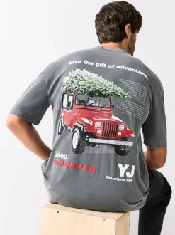 T-Shirts En Hemden|Next Grey Jeep - Kerstmis T-shirt met grafische print