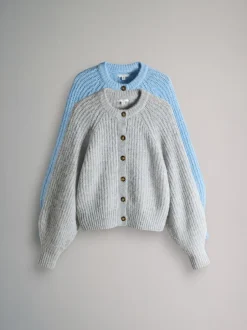 Gebreide Kleding*The Set - 2 Pack Ribbed Chunky Knitted Cardigans Grey Marl/Light Blue
