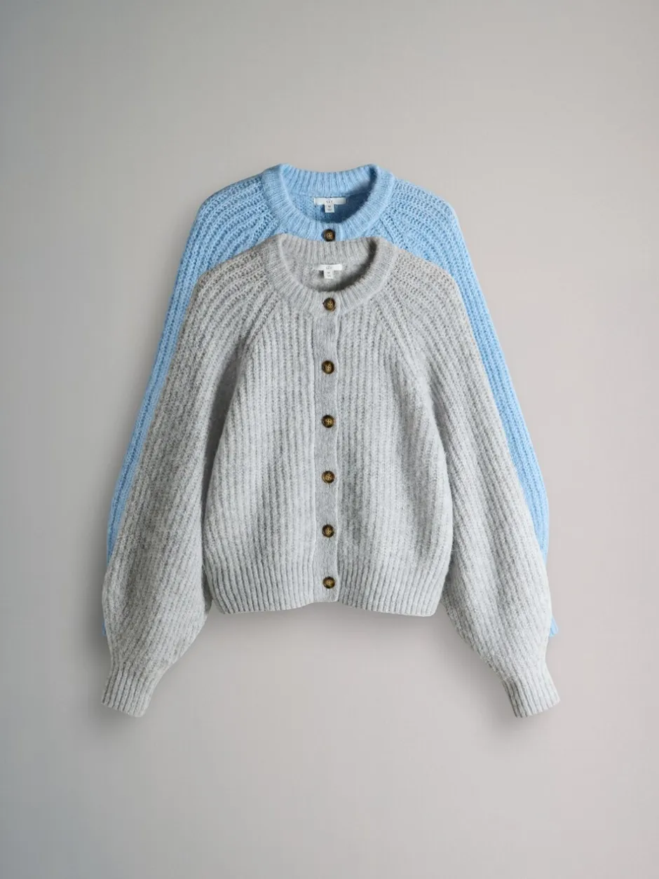Gebreide Kleding*The Set - 2 Pack Ribbed Chunky Knitted Cardigans Grey Marl/Light Blue