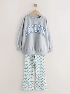 Sweaters En Hoody´S*Next - Sweatshirt and Flare Leggings Set (3-16yrs) Grey/Blue Floral Slogan
