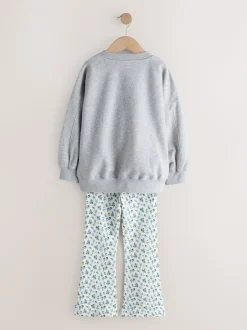 Sweaters En Hoody´S*Next - Sweatshirt and Flare Leggings Set (3-16yrs) Grey/Blue Floral Slogan