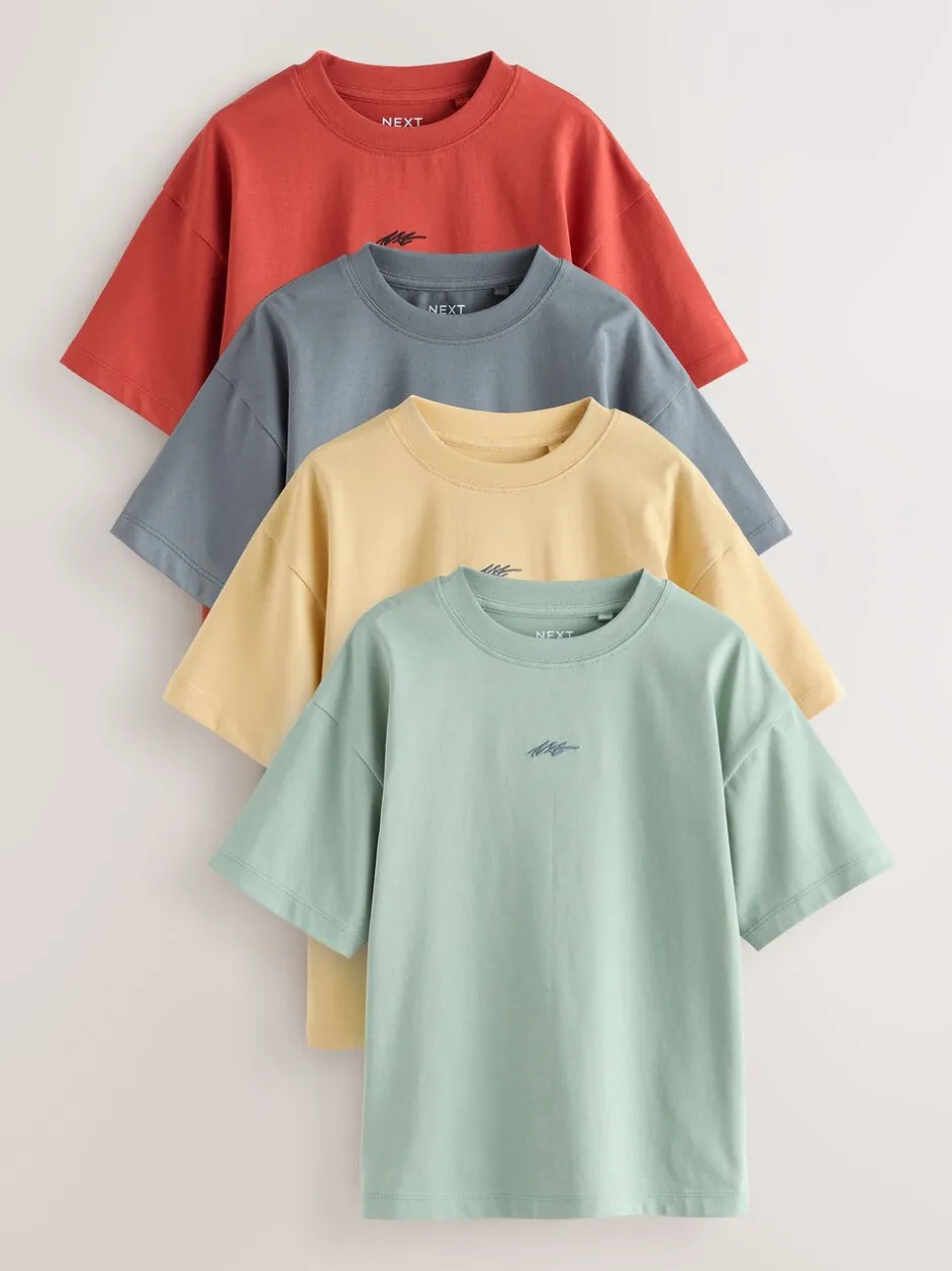T-Shirts|Tops|Next - Short Sleeve Logo Chest Graphic T-Shirts 4 Pack (3-16yrs) Grey/Yellow/Mineral/Red