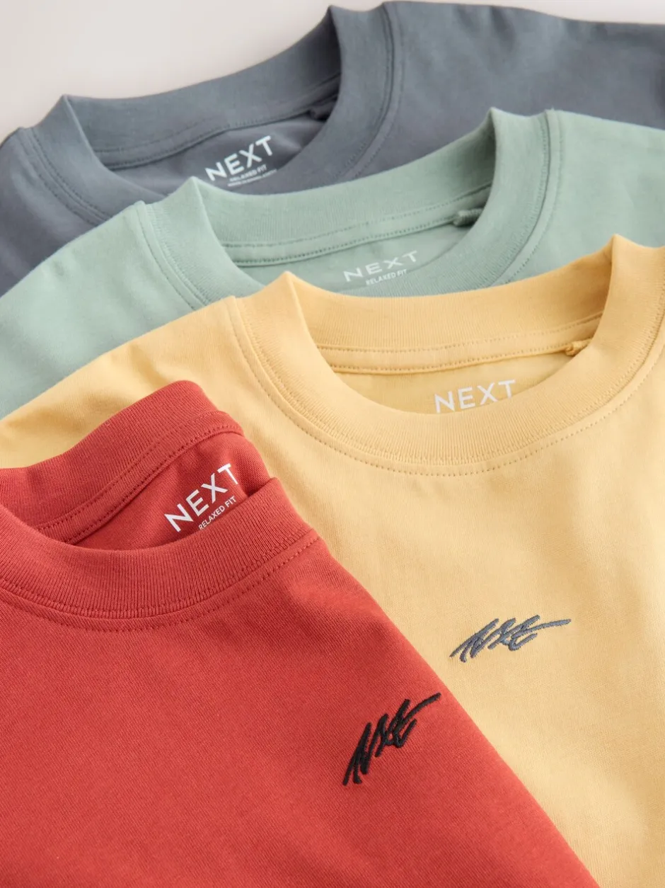 T-Shirts|Tops|Next - Short Sleeve Logo Chest Graphic T-Shirts 4 Pack (3-16yrs) Grey/Yellow/Mineral/Red