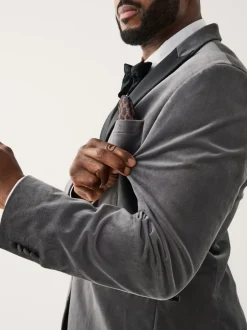 Smokings En Feestkleding*Next - Aansluitend - Motionflex stretchyfluwelen Blazer Grijs