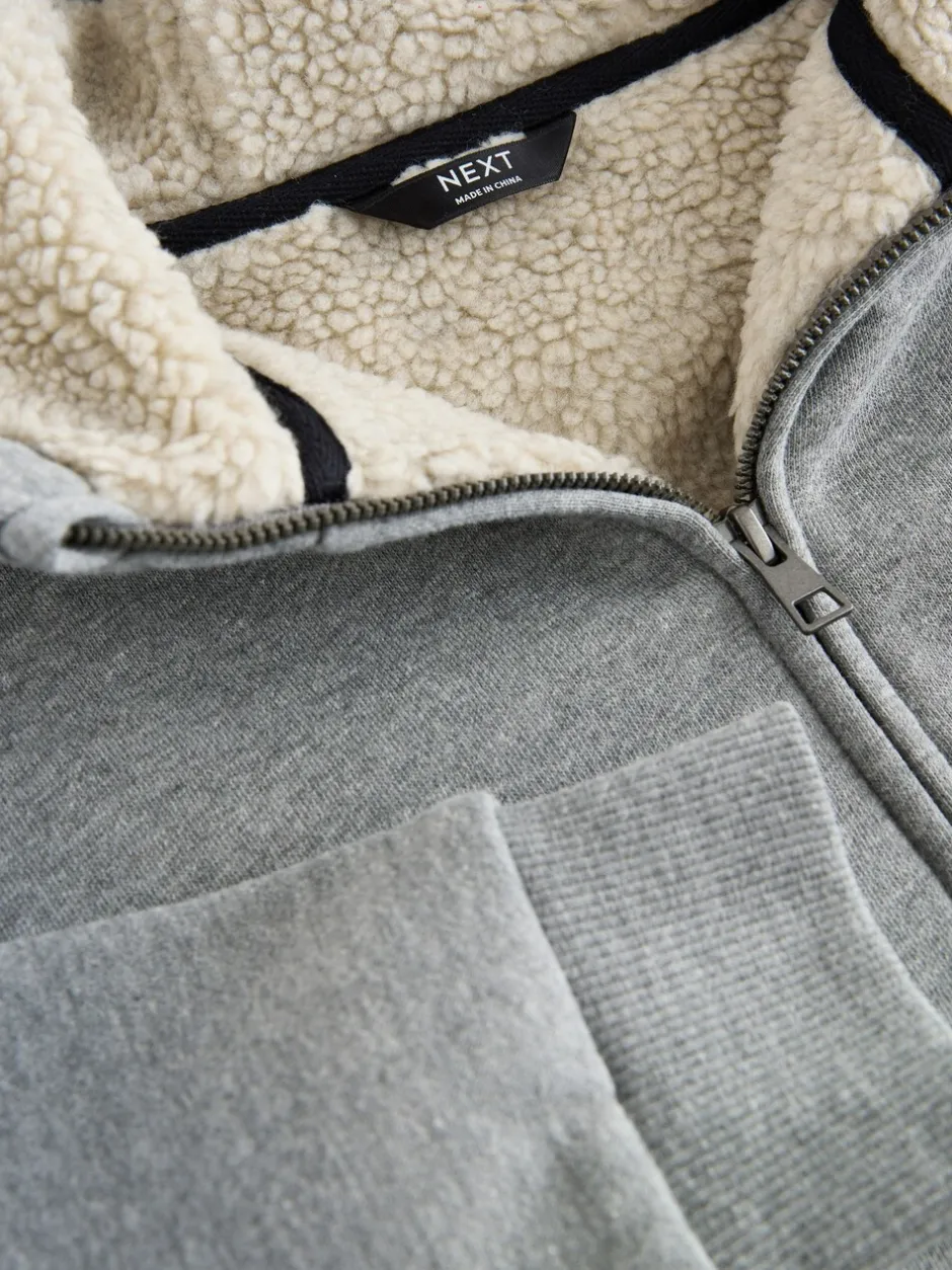 Sweaters En Hoody´S|Next - Borg Fleece Zip Through Hoodie (3-16yrs) Grijs