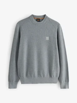 Gebreide Kleding|BOSS Grijs - Anion Regular Fit gebreide trui van kasjmierblend met logopatch