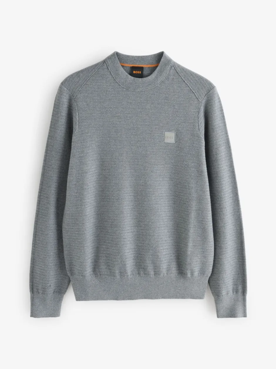 Gebreide Kleding|BOSS Grijs - Anion Regular Fit gebreide trui van kasjmierblend met logopatch
