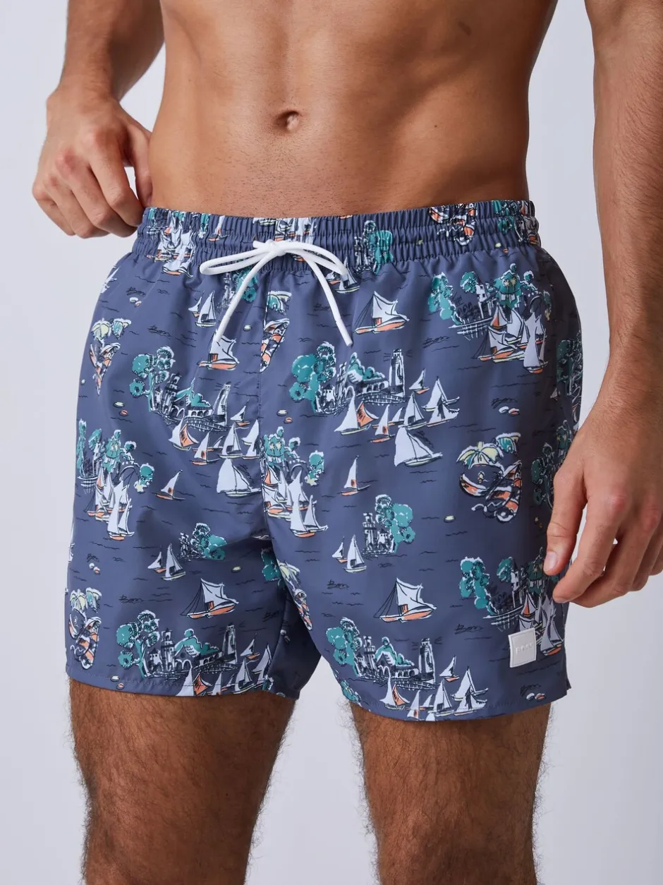 Badkleding|BOSS - Piranha Printed Swim Shorts Grijs