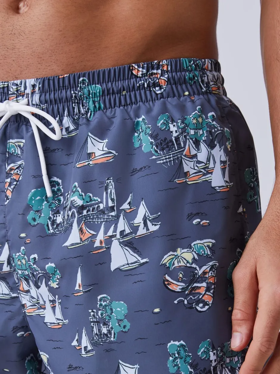 Badkleding|BOSS - Piranha Printed Swim Shorts Grijs