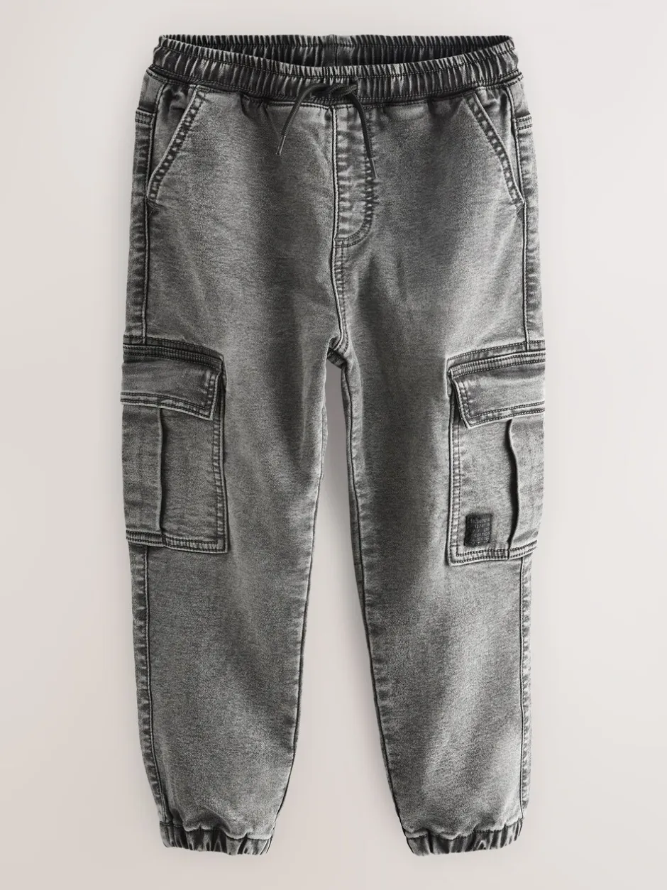 Jeans|Next - Cargo jeans met elastische taille (3-16 jr) Grijs