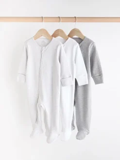 Babypakjes En Babypyjama's|Next - Essential 100% Katoenen babypakjes met rits 3 Pack (0-3jr) Grijs