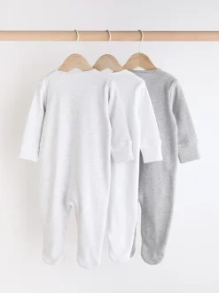 Babypakjes En Babypyjama's|Next - Essential 100% Katoenen babypakjes met rits 3 Pack (0-3jr) Grijs