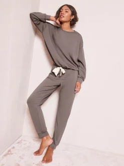 Loungewear|Alle Nacht- En Loungekleding|Friends Like These - Premium Contrast Long Sleeve Pyjama Top Grijs