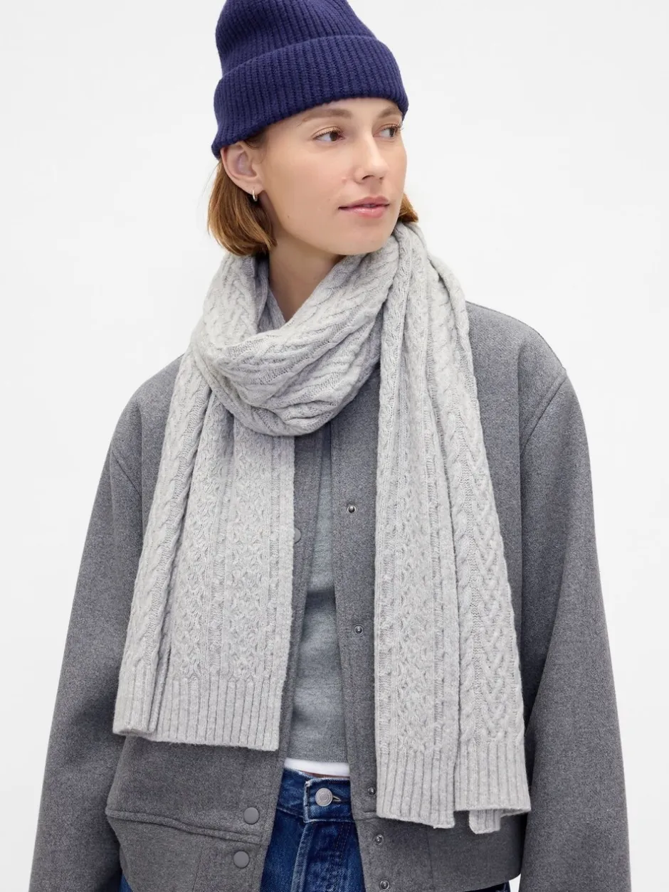 Mutsen, Handschoenen En Sjaals*Gap - CashSoft Cable Knit Scarf Grijs
