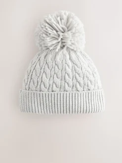 Mutsjes En Antikrabwantjes|Next - Gebreide kabel Beanie-muts met pompom Grijs