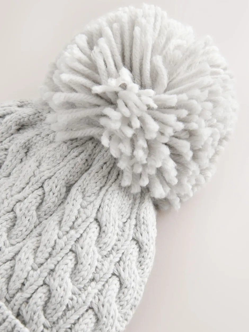 Mutsjes En Antikrabwantjes|Next - Gebreide kabel Beanie-muts met pompom Grijs