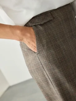 Kostuums En Werkkleding|Next Grijs - Geruite, geborstelde, modieuze broek met hoge taille en wijde pijpen