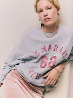 Hoody's En Sweatshirts*Next Grijs - Grafisch satijnapplicatie 'Le Marais' City sweatshirt met lange mouwen en ronde hals