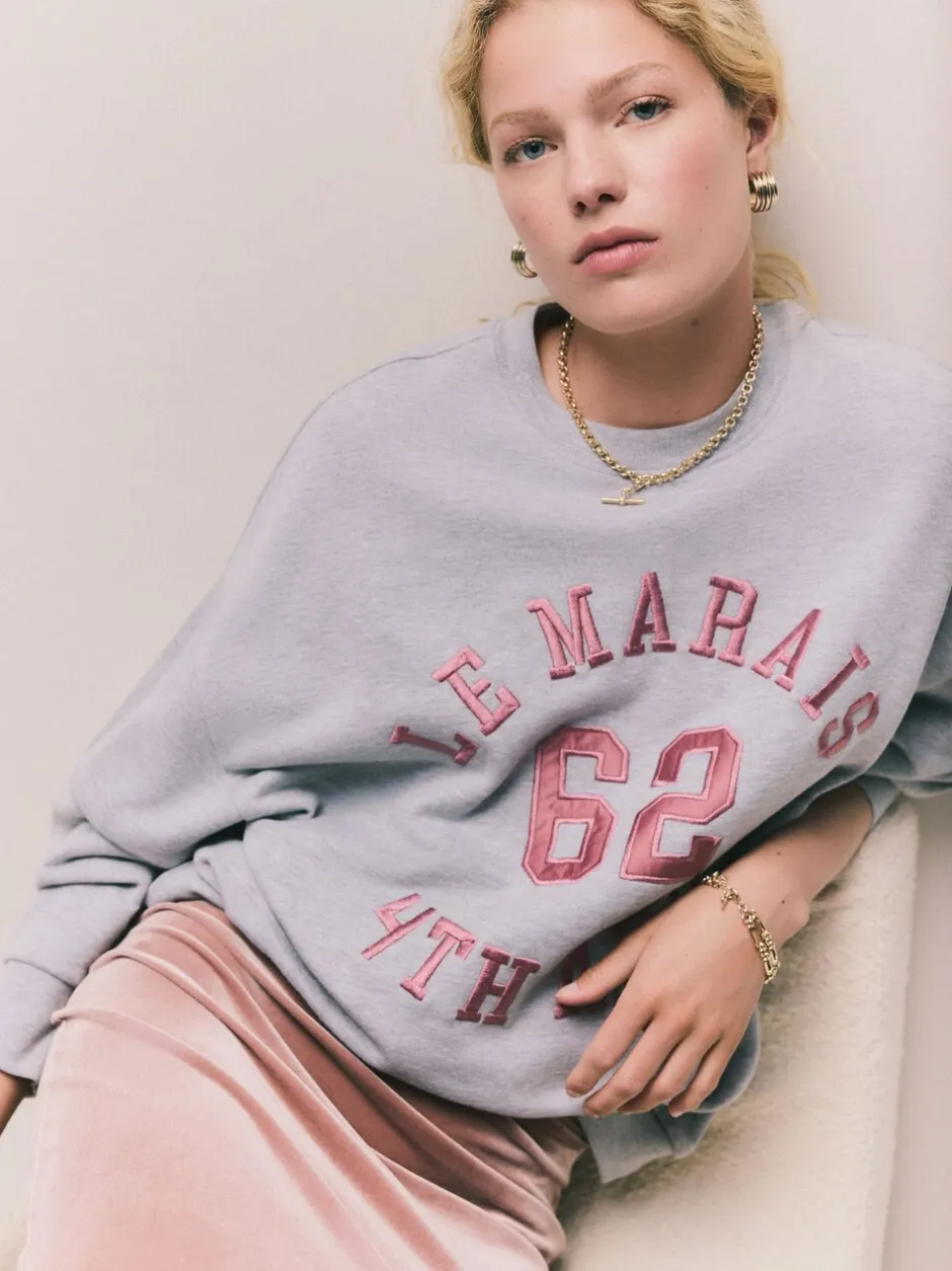 Hoody's En Sweatshirts*Next Grijs - Grafisch satijnapplicatie 'Le Marais' City sweatshirt met lange mouwen en ronde hals