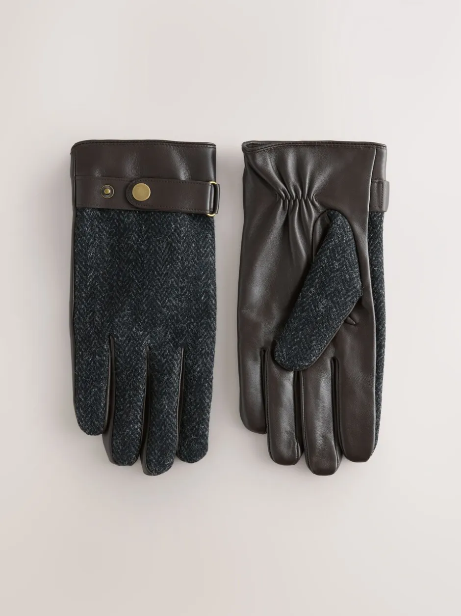 Mutsen, Sjaals En Handschoenen*Next - Harris Tweed And Leather Gloves Grijs