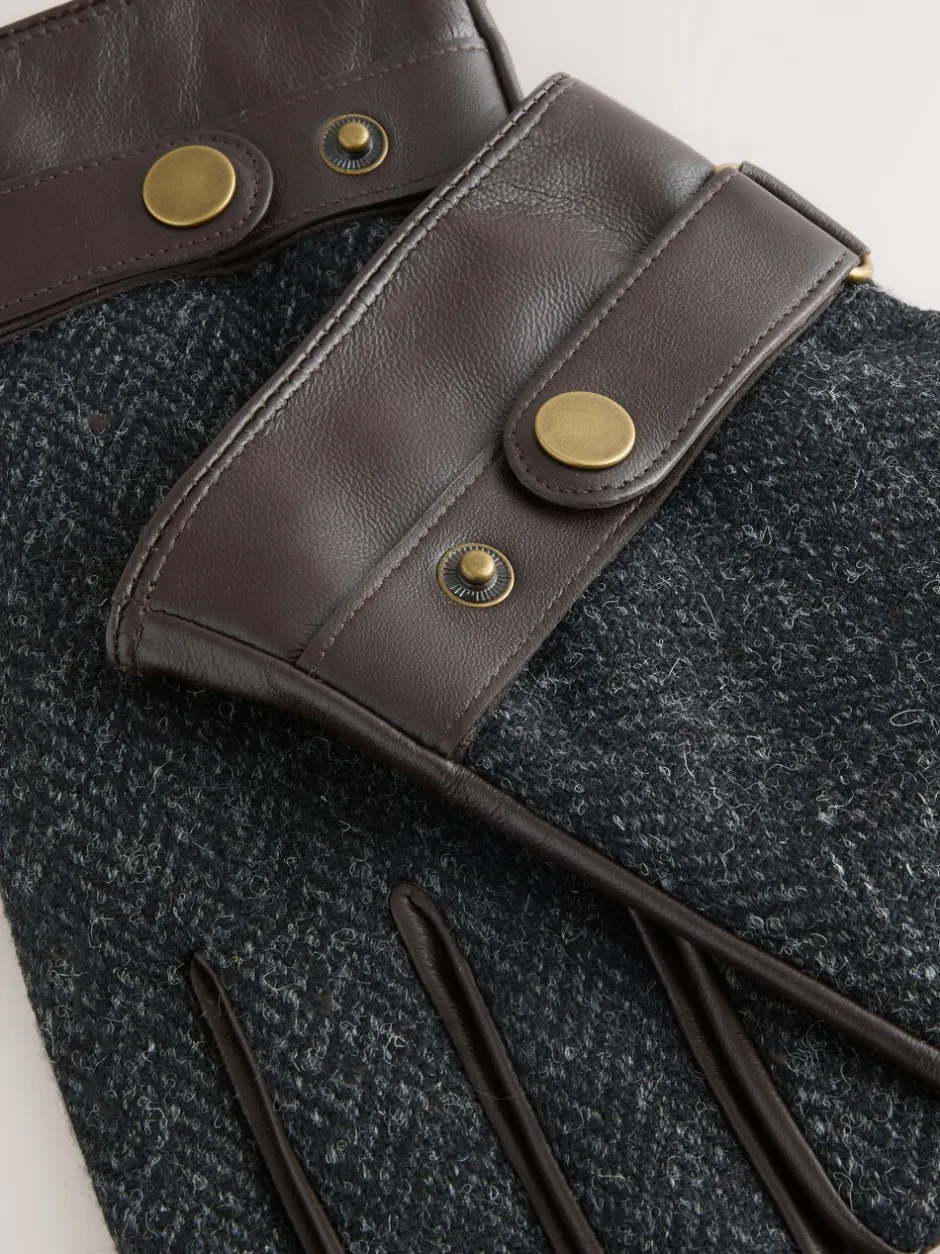 Mutsen, Sjaals En Handschoenen*Next - Harris Tweed And Leather Gloves Grijs