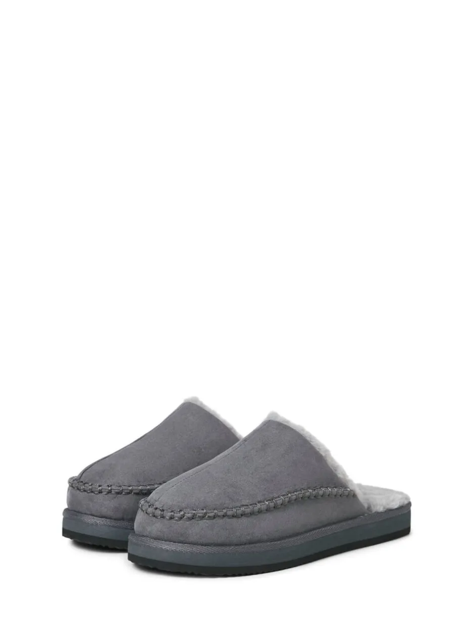 Pantoffels*JACK & JONES - Fleece Lined Stitch Detail Mule Slippers Grijs