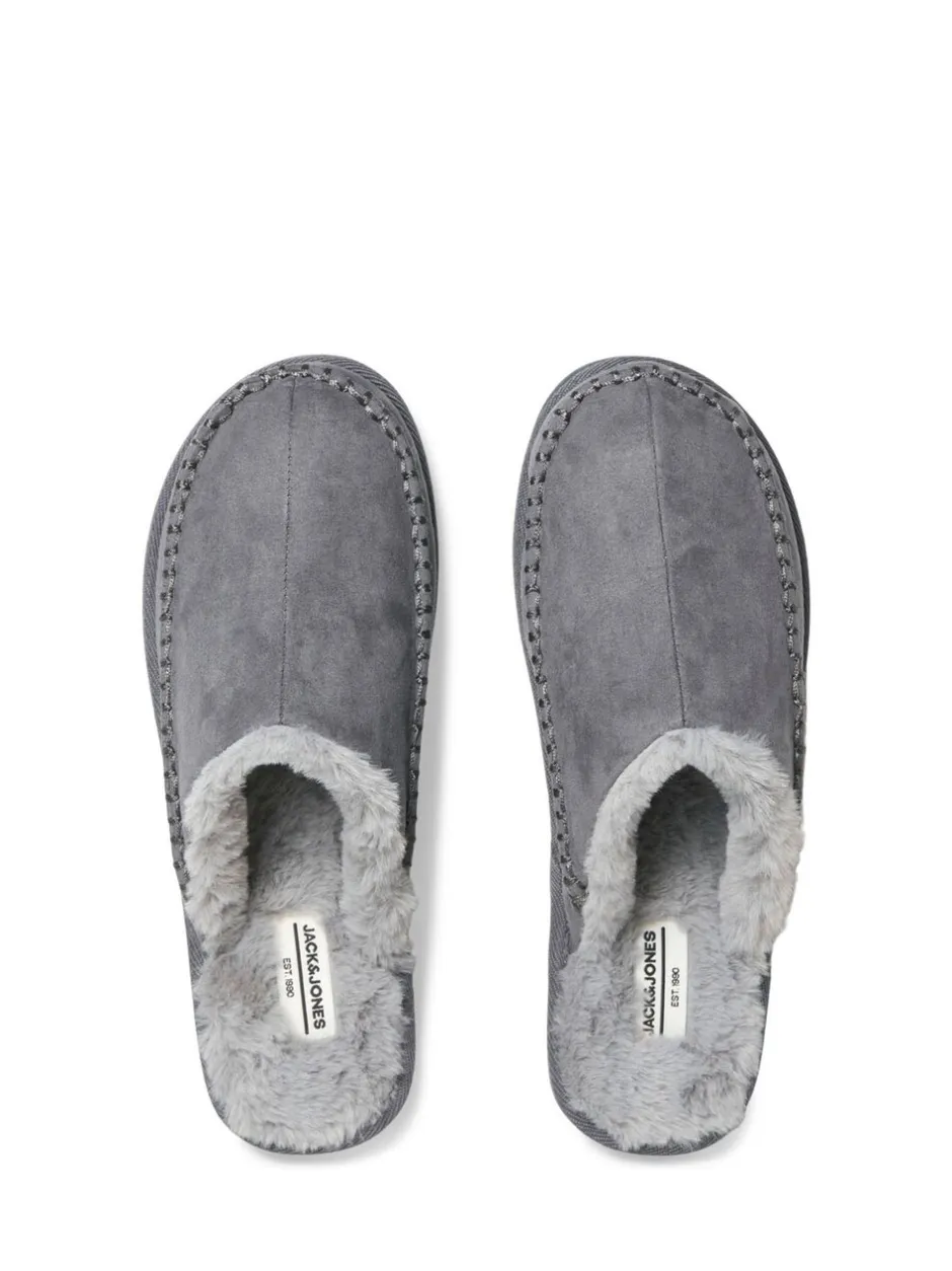 Pantoffels*JACK & JONES - Fleece Lined Stitch Detail Mule Slippers Grijs