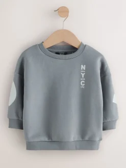 Truien En Breisels|Sweaters En Hoody´S|Next Grijs - Jersey sweatshirt met ronde hals en print op de rug (3mnd -7jr)