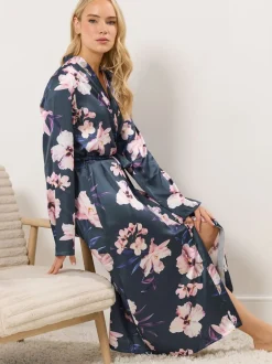 Badjassen|Long Tall Sally - Satin Maxi Robe Grijs