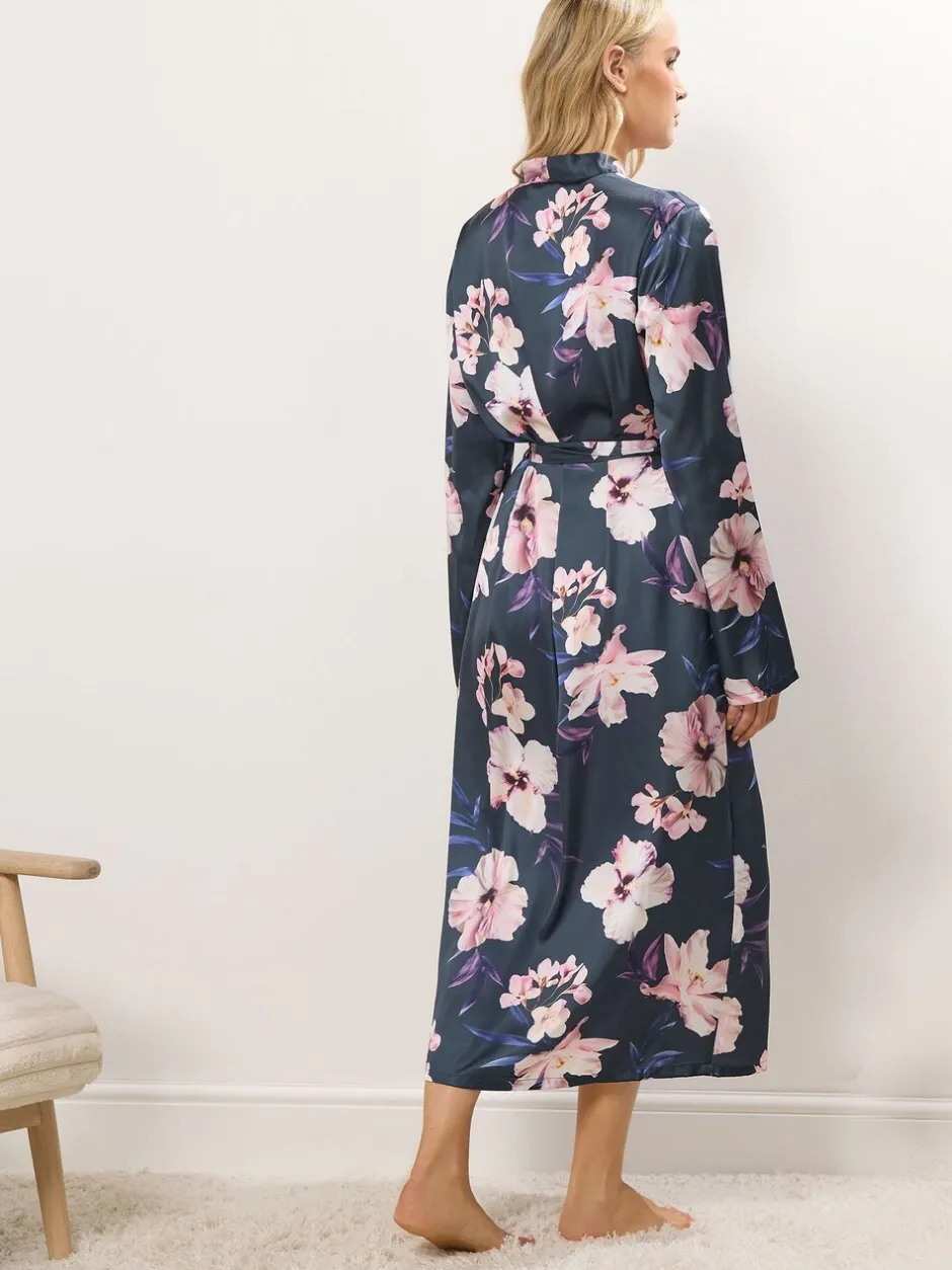 Badjassen|Long Tall Sally - Satin Maxi Robe Grijs