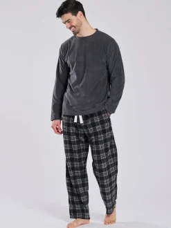 Pyjama's*Loungeable - Fleece Check Trousers Pyjama Set Grijs