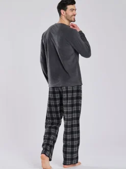 Pyjama's*Loungeable - Fleece Check Trousers Pyjama Set Grijs