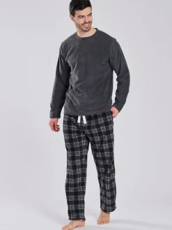 Pyjama's*Loungeable - Fleece Check Trousers Pyjama Set Grijs