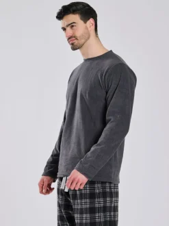 Pyjama's*Loungeable - Fleece Check Trousers Pyjama Set Grijs