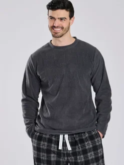 Pyjama's*Loungeable - Fleece Check Trousers Pyjama Set Grijs