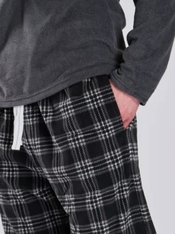 Pyjama's*Loungeable - Fleece Check Trousers Pyjama Set Grijs