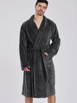 Kamerjassen En Badjassen|Loungeable - Fleece Shawl Collar Dressing Gown Grijs