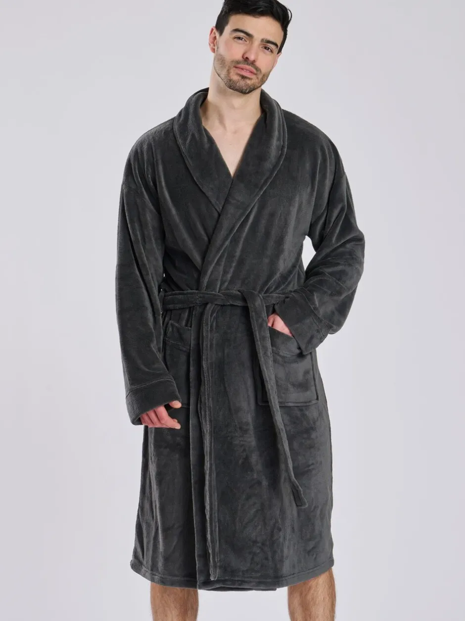 Kamerjassen En Badjassen|Loungeable - Fleece Shawl Collar Dressing Gown Grijs