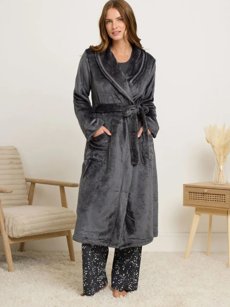 Badjassen*M&Co - Ribbon Shawl Collar Robe Grijs