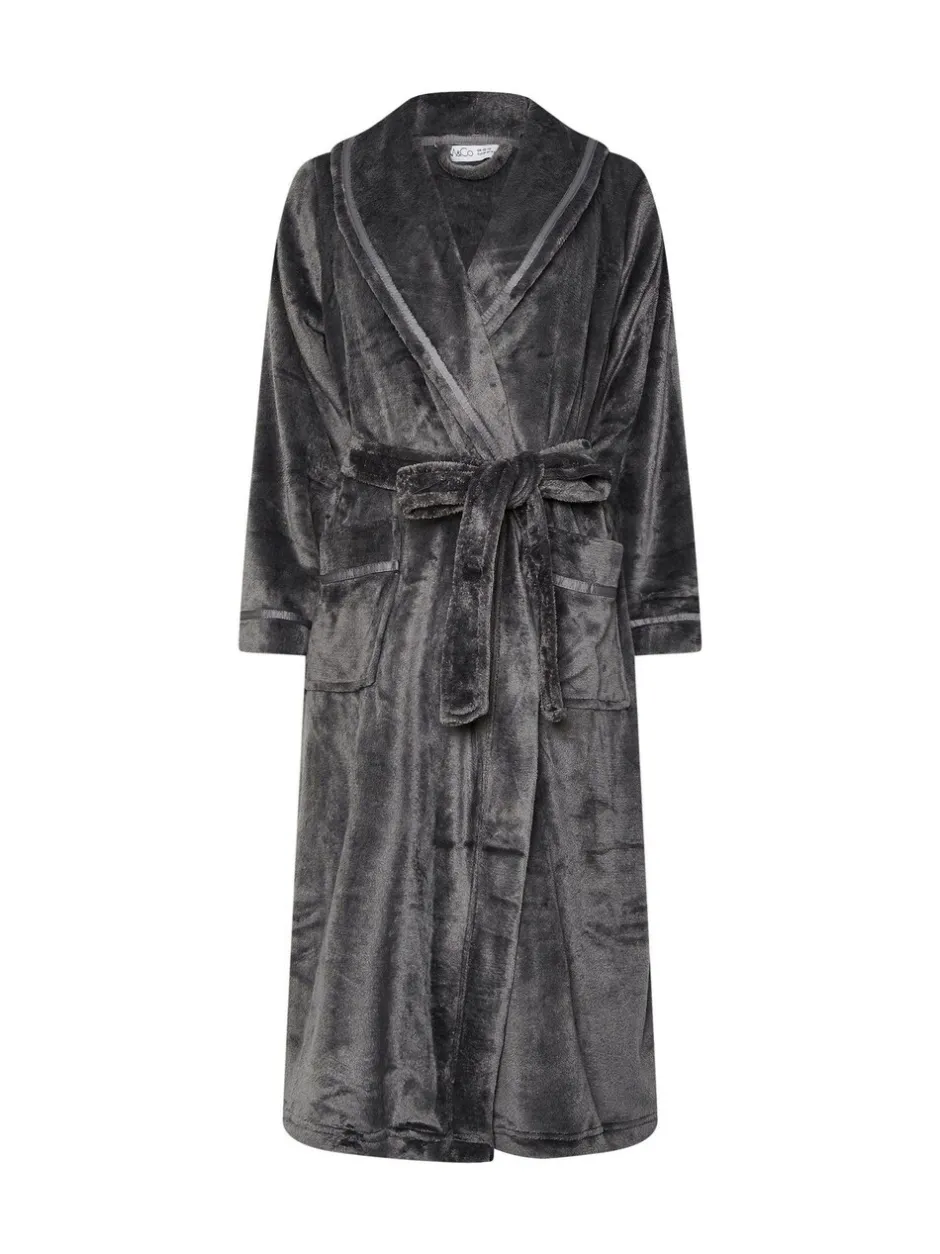 Badjassen*M&Co - Ribbon Shawl Collar Robe Grijs
