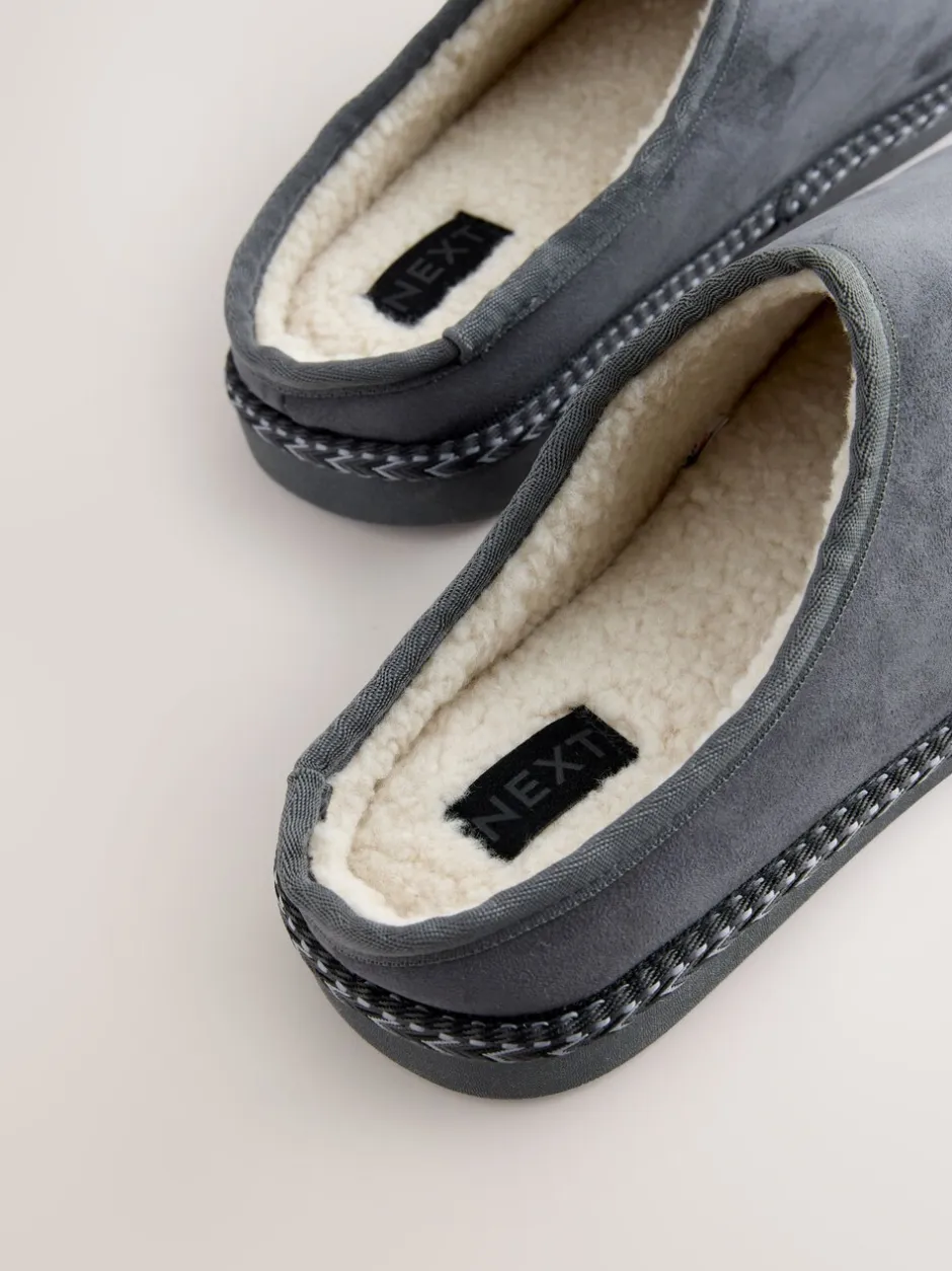 Pantoffels|Loungewear*Next - Microsuede Taped Mule Slippers Grijs