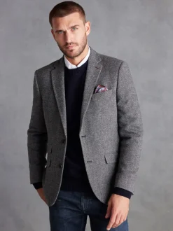Blazers En Business-Jasjes*Next - Normale Pasvorm - Signature Nova Fides Blazer van wolblend met visgraatmotief Grijs