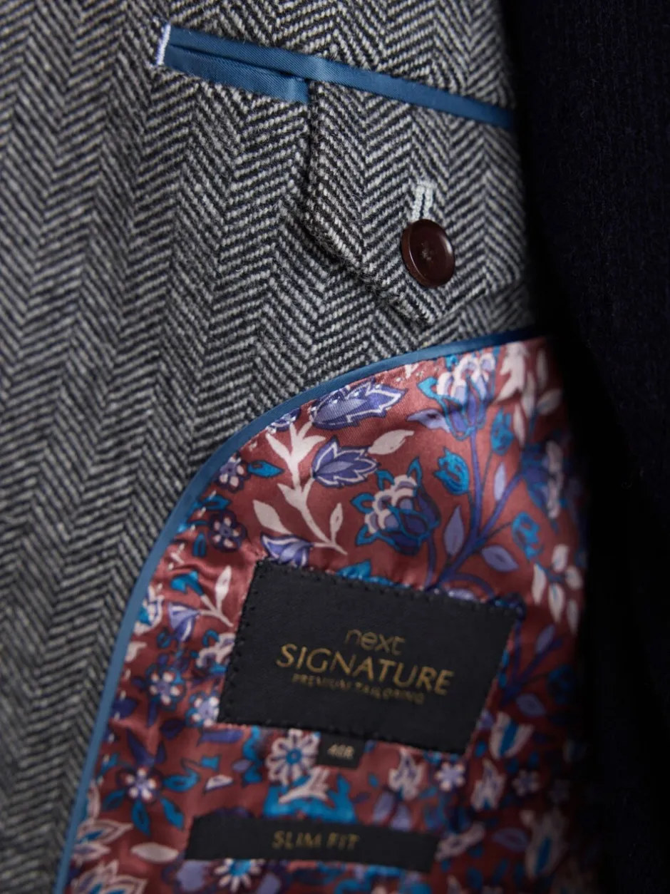 Blazers En Business-Jasjes*Next - Normale Pasvorm - Signature Nova Fides Blazer van wolblend met visgraatmotief Grijs