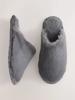 Pantoffels|Next - Pantoffels met imitatiebont Grijs